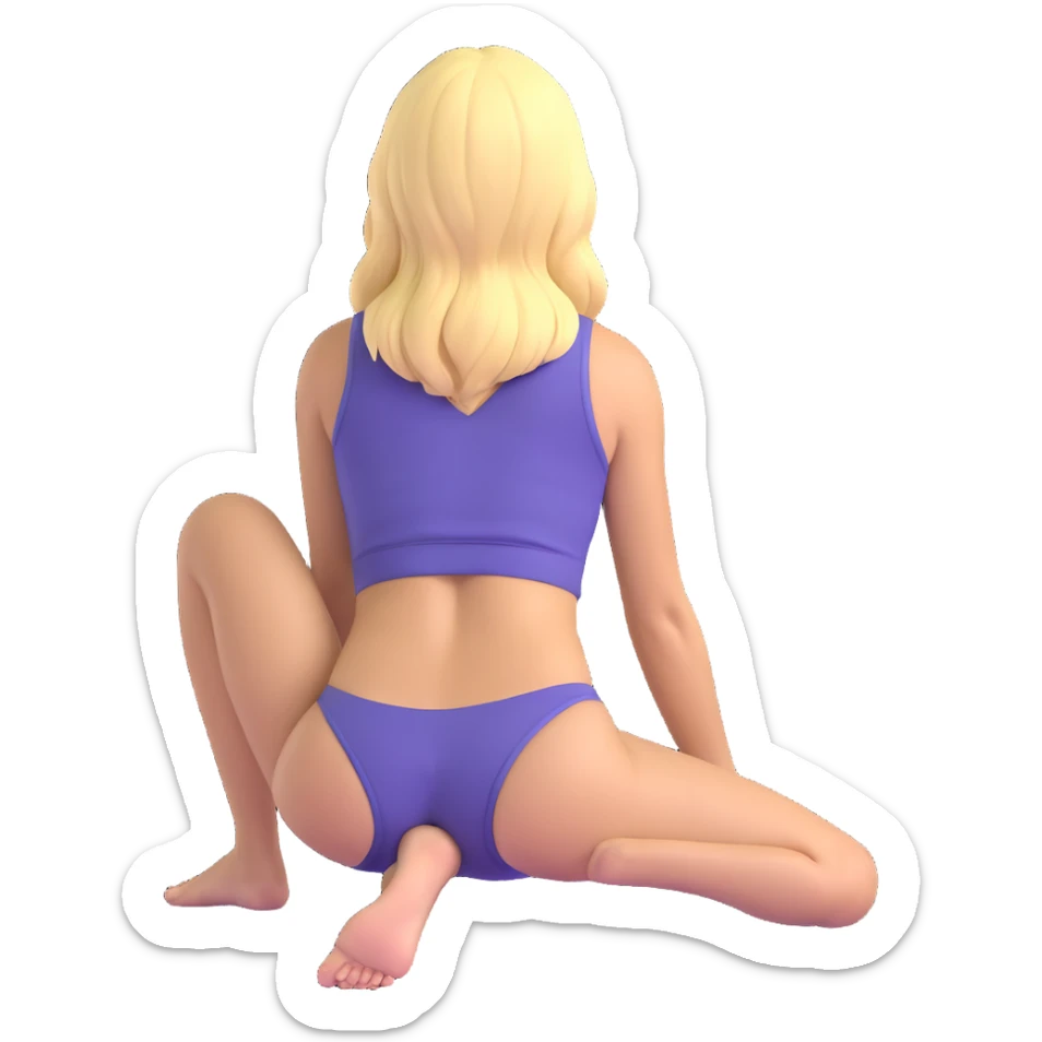 buxom blonde woman cartoon emoji style, back view, bending over, sitting on soles, playful pose, SFW, no nudity sticker