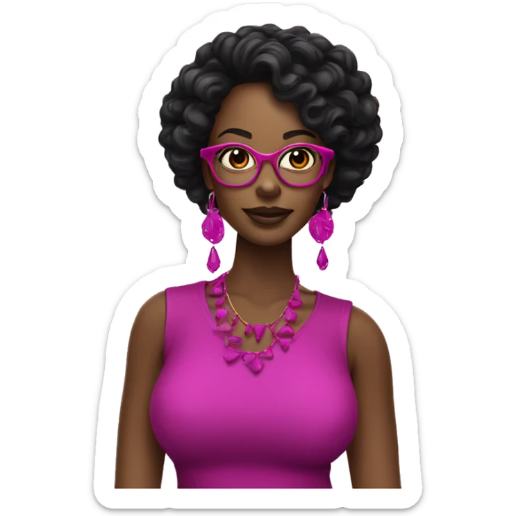 black women with earrings with fuchsia glasses with long black curly hair sticker