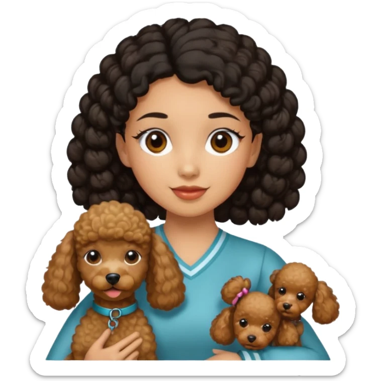 Brown poodle with tie up black hair girl say thank you sticker