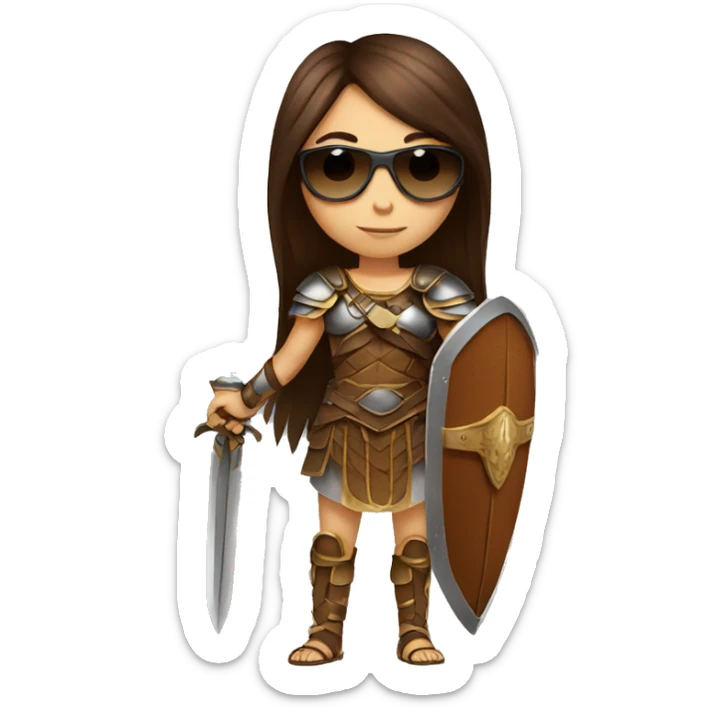 Girl gladiator with long straight brown hair and sunglasses  sticker