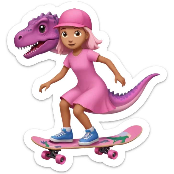 Dinosaur on a skateboard pink dress for girls in pink  sticker