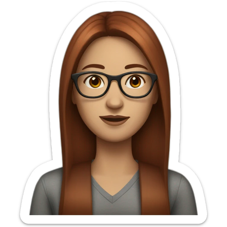 WOMAN WITH MIDDLE PART, LONG DARK STRAIGHT RED HAIR, BROWN GLASSES, WHITE SKIN sticker