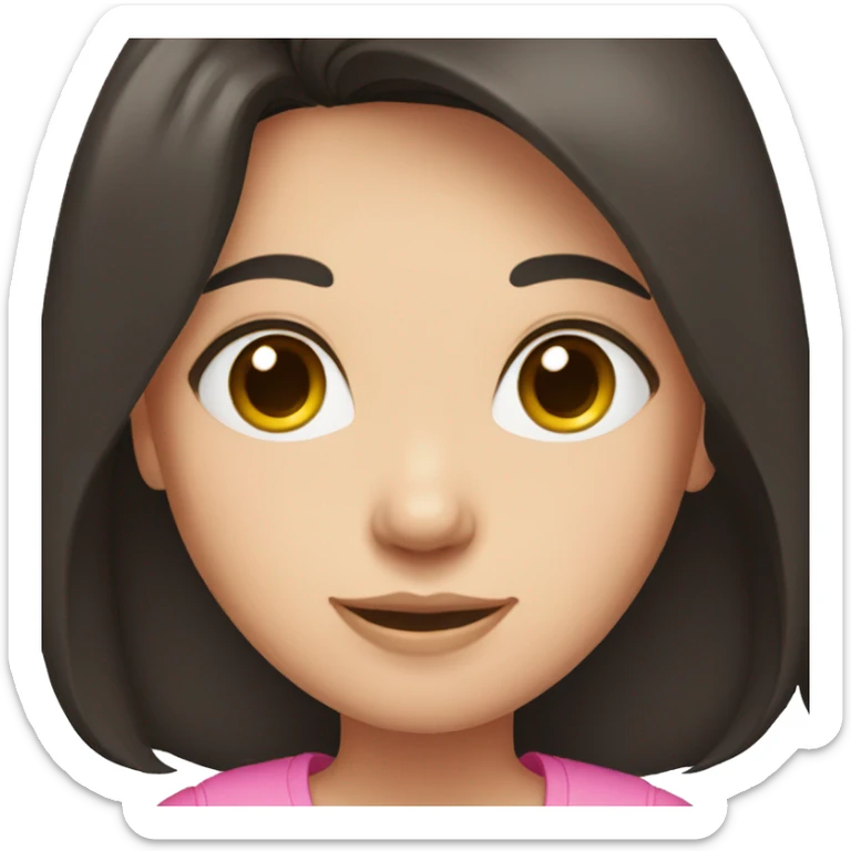 Brunette girl, Black long hair, pink shirt, fair skin sticker