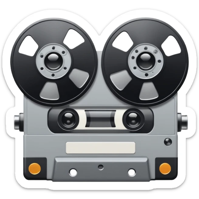 Minimalist emoji-style sticker of a VHS tape where the reels look like eyes, staring out. Black, white, and gray tones only.
 sticker