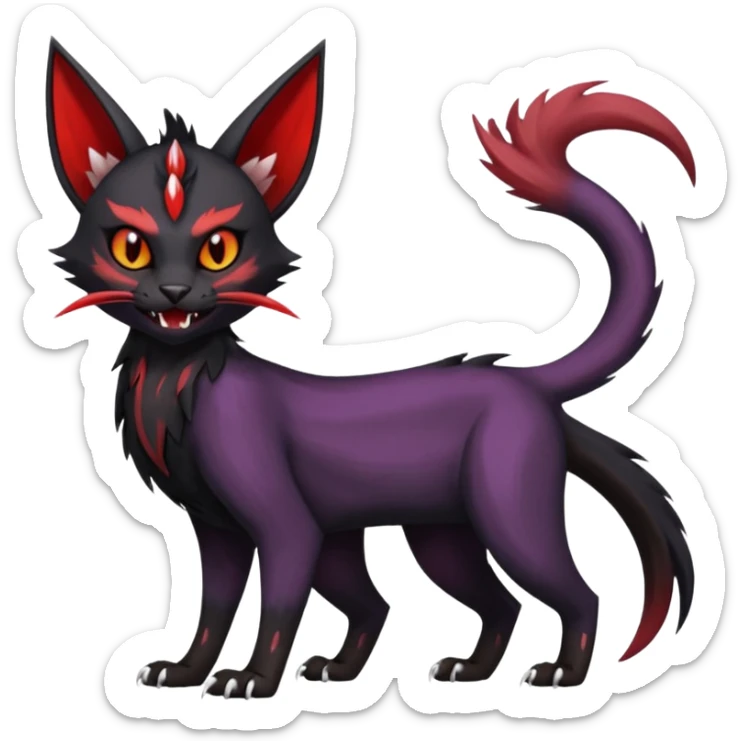 Black edgy Noivern-Noibat-Purloin-Torracat-Lykoi-Caracal-cat-Fakemon-fusion-hybrid-creature sticker