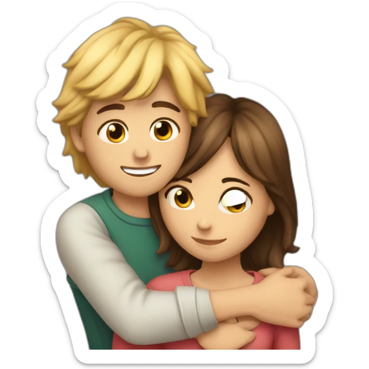A healthy boy with long hair hugging beautiful girl with short hair  sticker