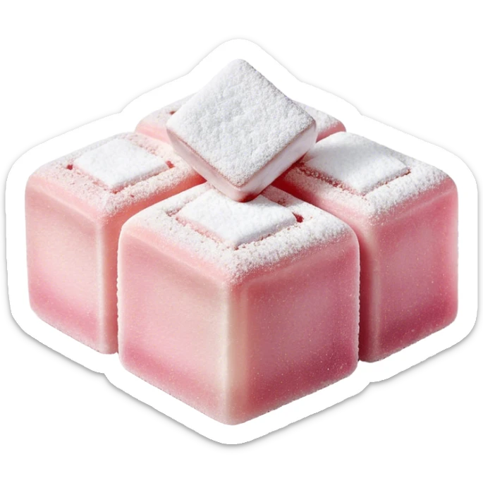 Turkish Delight Cinematic Realistic Turkish Delight Dessert Emoji, depicted as a single, delicate piece of Turkish delight dusted with powdered sugar, rendered with intricate textures and soft, inviting lighting. sticker