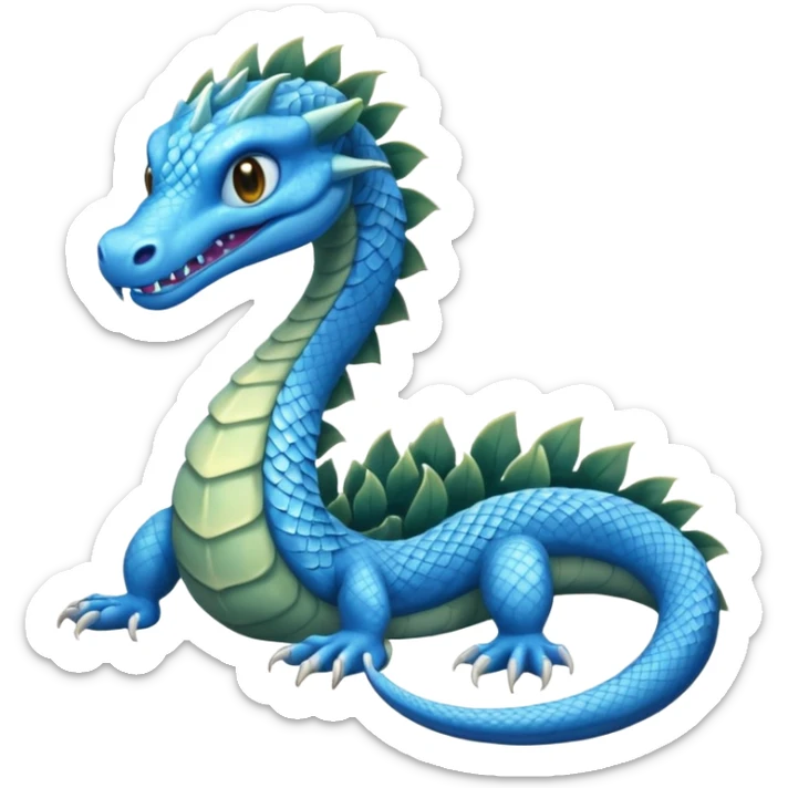 Hydra emoji – full body, blue scales, 3 serpent heads, 4 legs, tail, no wings, not worm-like, slight side angle, cute emoji style, no background
 sticker