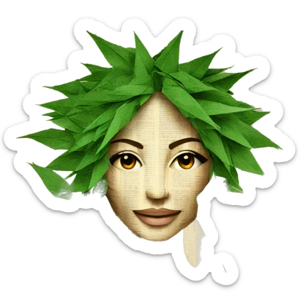  Hemp 420 lady face made of 420 origami newspaper roses hemp leaves lantern fairy lights burning paper and hemp leaves in hair  sticker