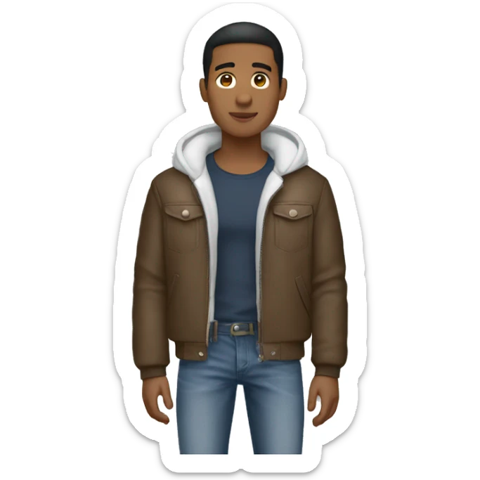 Brown male wearing an monclere jacket and jeans and airforces one on  sticker