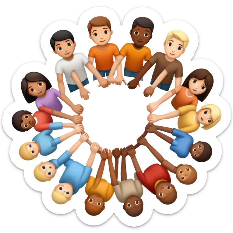 A circle of diverse people of different races and ethnicities holding hands as a symbol of unity, integration, and harmony sticker