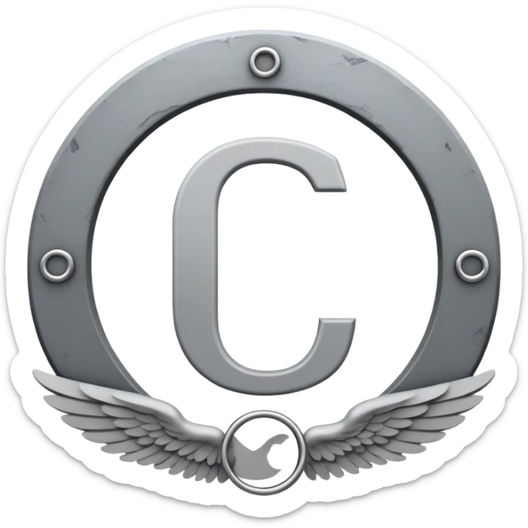 Letter C in multiple different shades of gray from light to dark, 50 shades of gray C, with angel halo sticker