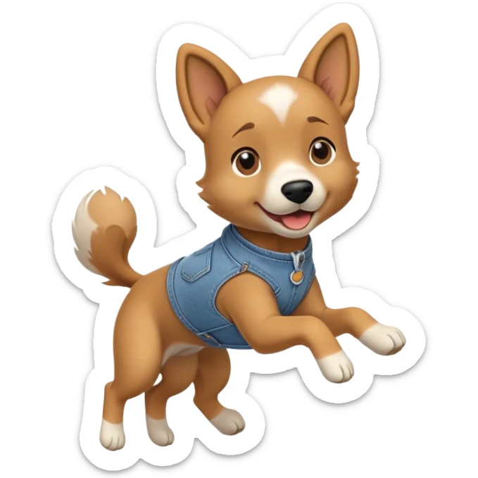 female dog anthropomorphised wearing jeans and a t-shirt jumping pose walking upright sticker
