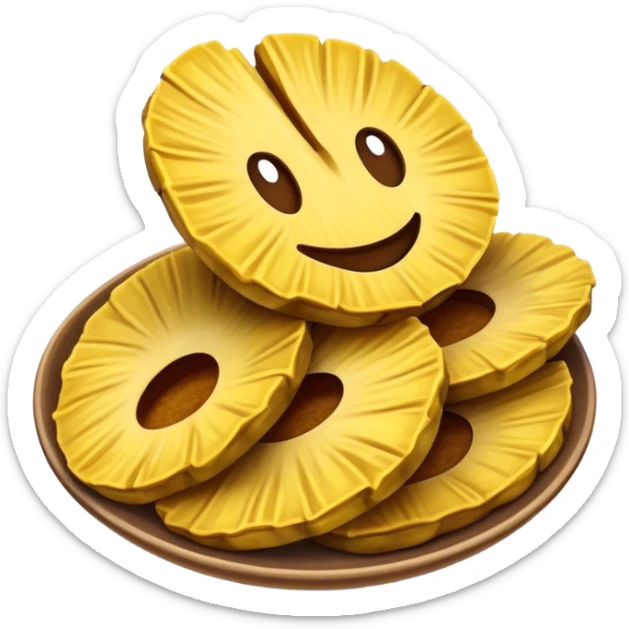 Cinematic Realistic Patacones Dish Emoji, depicted as twice-fried plantain slices with a crispy exterior rendered with detailed textures and dynamic, inviting lighting. sticker