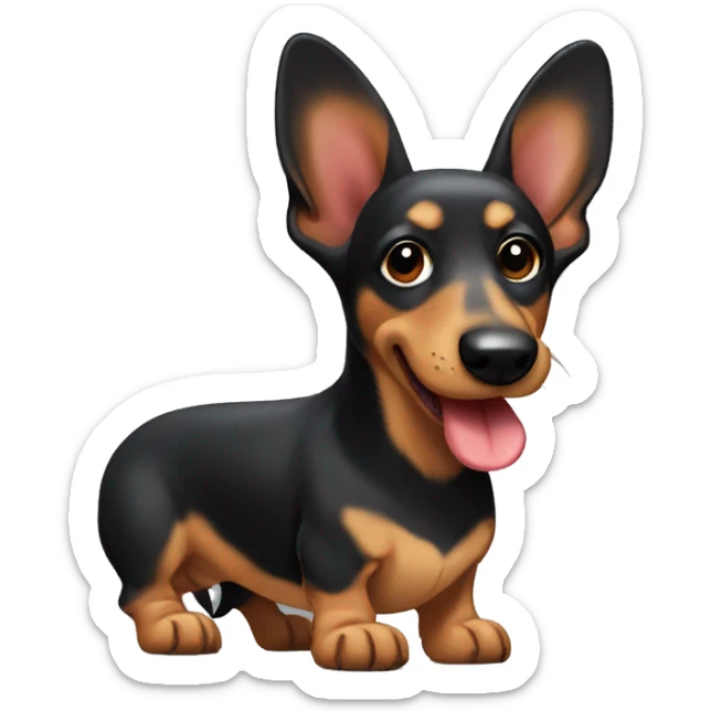 mixed breed dachshund german shepherd dog with black tan and red hair floppy ears and a long tongue  sticker