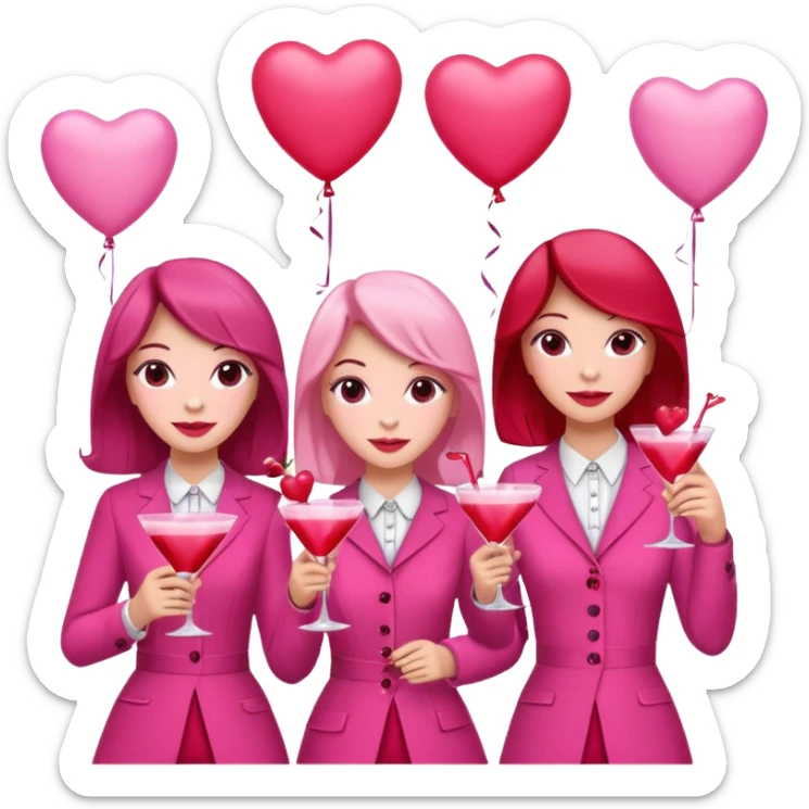 galentines party : change their outfits in red and pink, add pink heart balloons and pink cocktails in their hands sticker