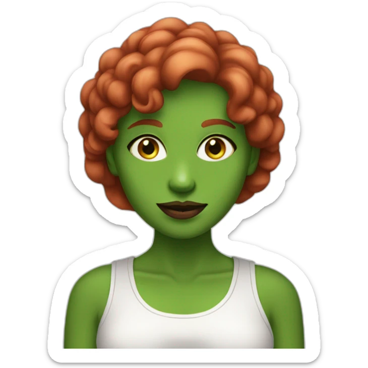 vegan woman white skin red hair green eyes holding meat sticker