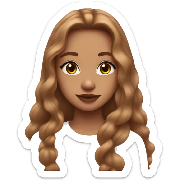 Girl with ahs light brown long hair, almond hazel eyes, little eyeliner, thick but not much brows, better pink heart shaped lips and dimples  sticker