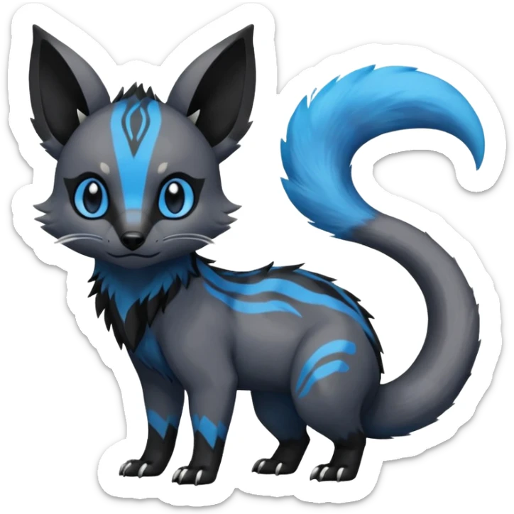 Rare exotic cute epic aesthetic gothic colorful Salandit-Eevee-Civet-species-Fakemon-hybrid-creature, with markings, full body sticker