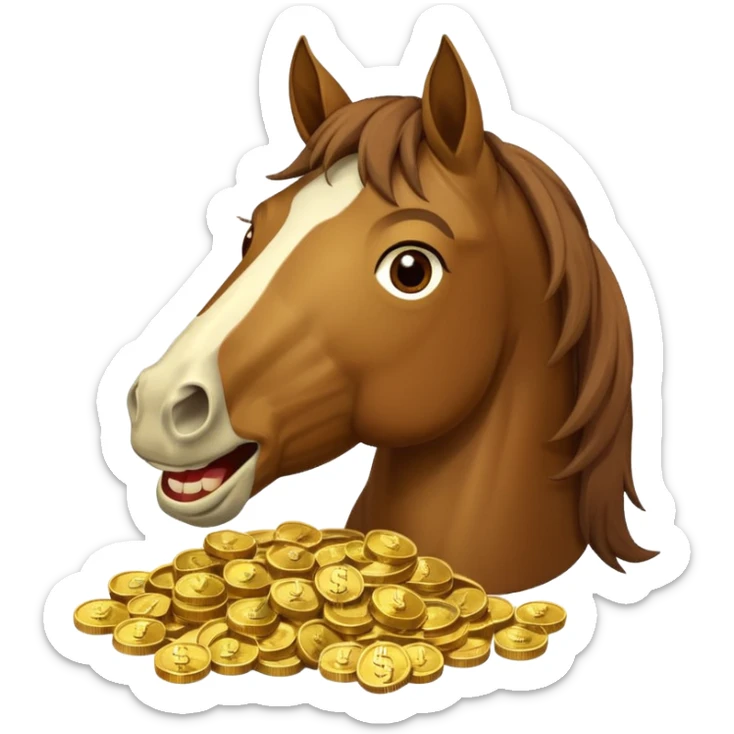 Laughing horse who is a smart and rich bank clerk but laughing with money sticker