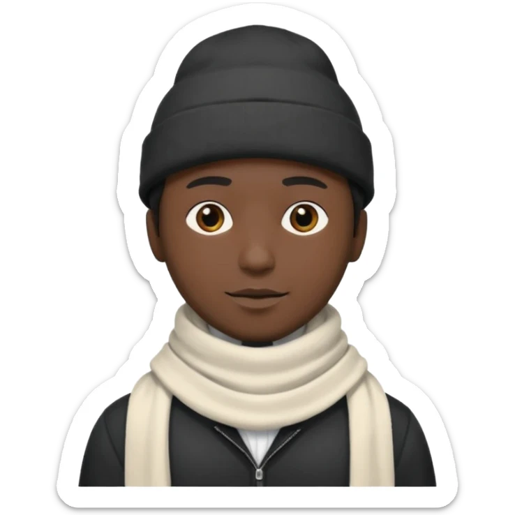 A guy with a triangle body with no arms and legs then his head is a perfect circle and his head is also black then give him a hat that doesn’t go behind his head, and last but not least give him a white scarf, NO BLACK THE COLOR FOR HIS HEAD sticker