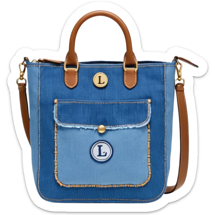 Marc Jacobs
Blue 'The Trompe L'Oeil Trinket Canvas Small' Tote, denim, Logo and text embroidered at face, Printed trompe-l'oeil graphics and denim pattern
 sticker
