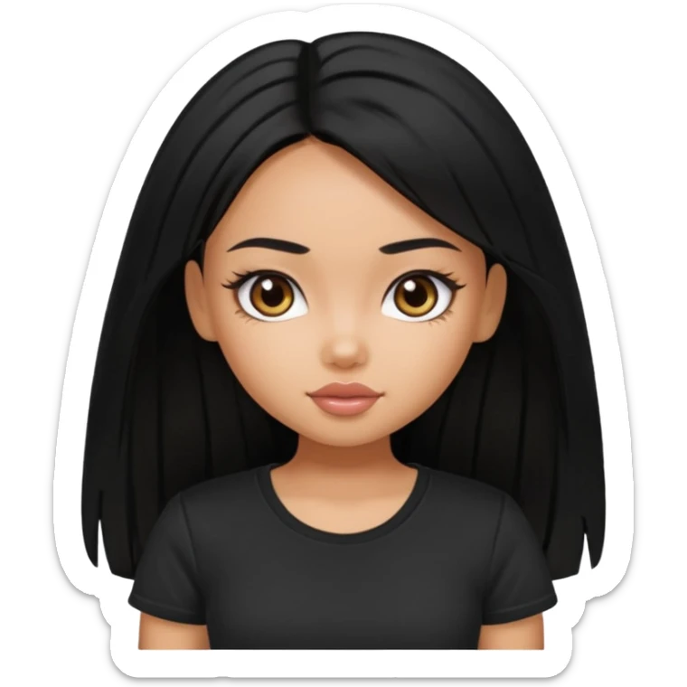 a pretty bratz girl with straight black hair wearing a black tshirt sticker