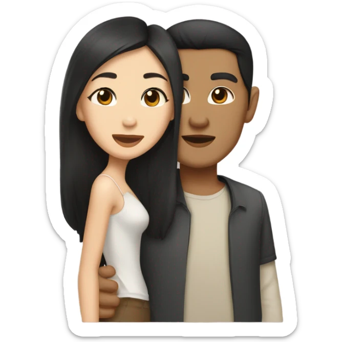 Brown eyes tan skin Asian man with brown eye black hair light fair skin woman kissing  sticker