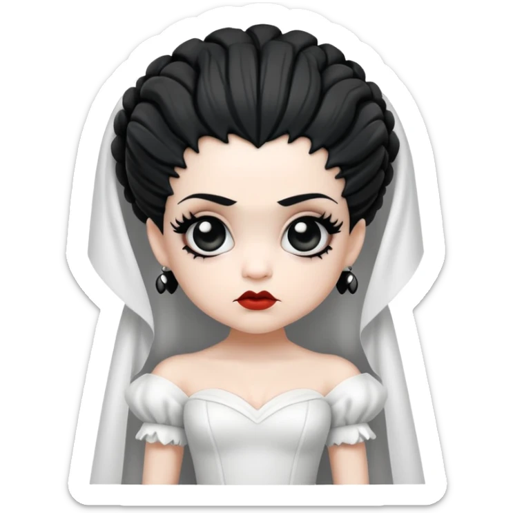 cute chibi Bride of Frankenstein with big eyes and black and white hair sticker