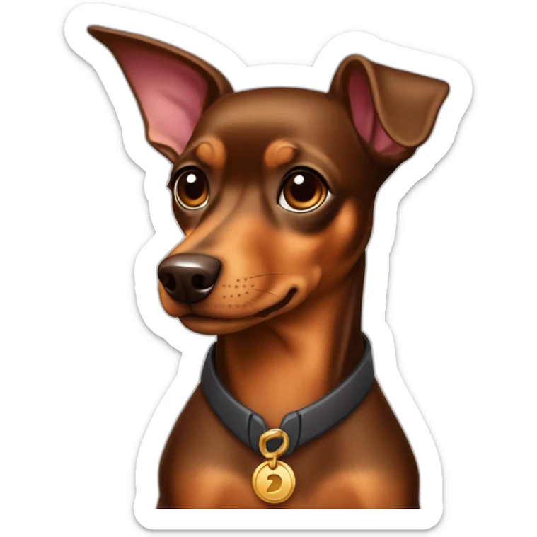Miniature Pinscher, brown coat, door-to-door salesman, charismatic pitch, irresistible charm, innovative product, developer mindset, divine selling prowess. sticker