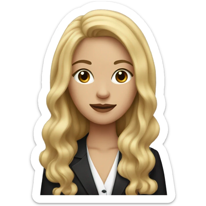 Dark blonde woman with long hair and a black tuxedo cat sticker