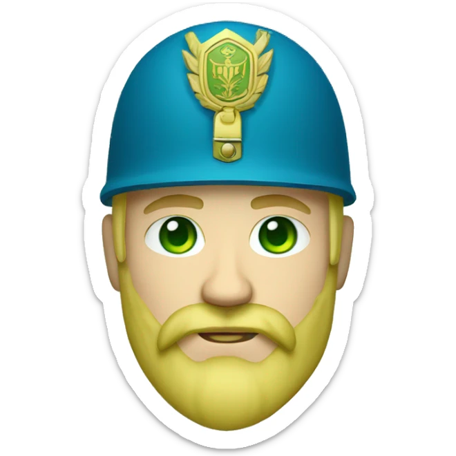 ukrainian military blonde man with a beard with green eyes with blue viking paint on the face  sticker