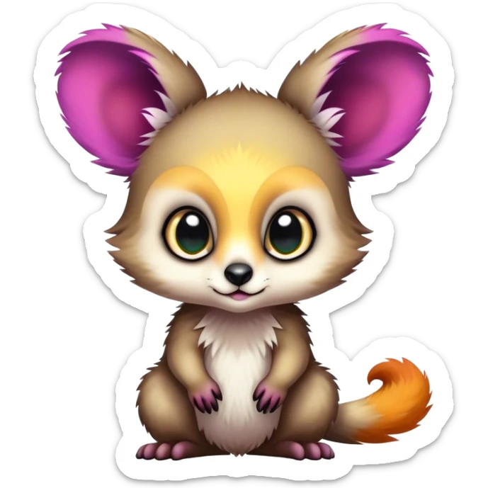 Adorable colorful baby edgy animal-hybrid full body, big Eyes, marsupial  sticker