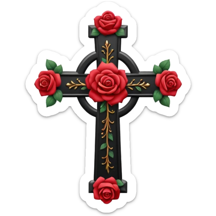 Ein christen kreuz schön verziert mit Rosen ranken aber nur in schwarz als Emoji keine Farbe verwenden einzige Farbe schwarz sticker