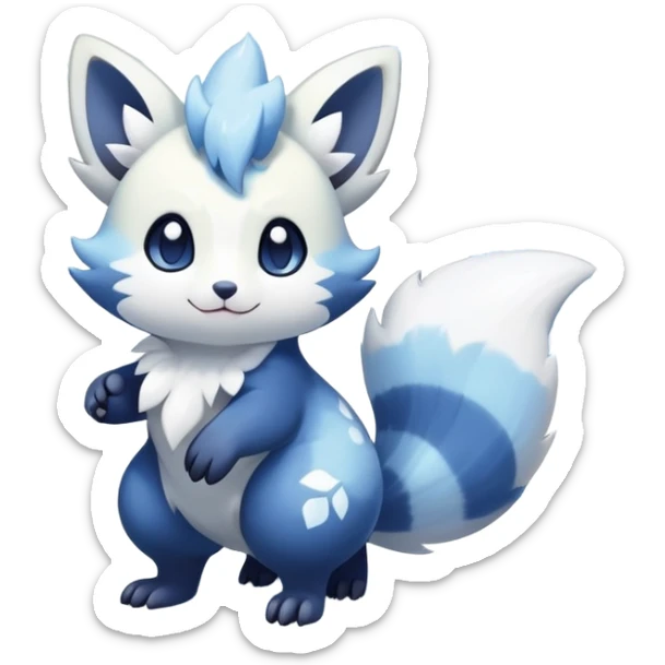 Shiny White Pastel Snowy Icy Sparkly Cute Furret-Meowstic-Zangoose-Hybrid (Full body) with snow and snowflakes  sticker