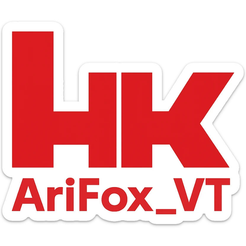 the H&K logo, rebranded and reshaped so the letters say "AriFox_VT" sticker