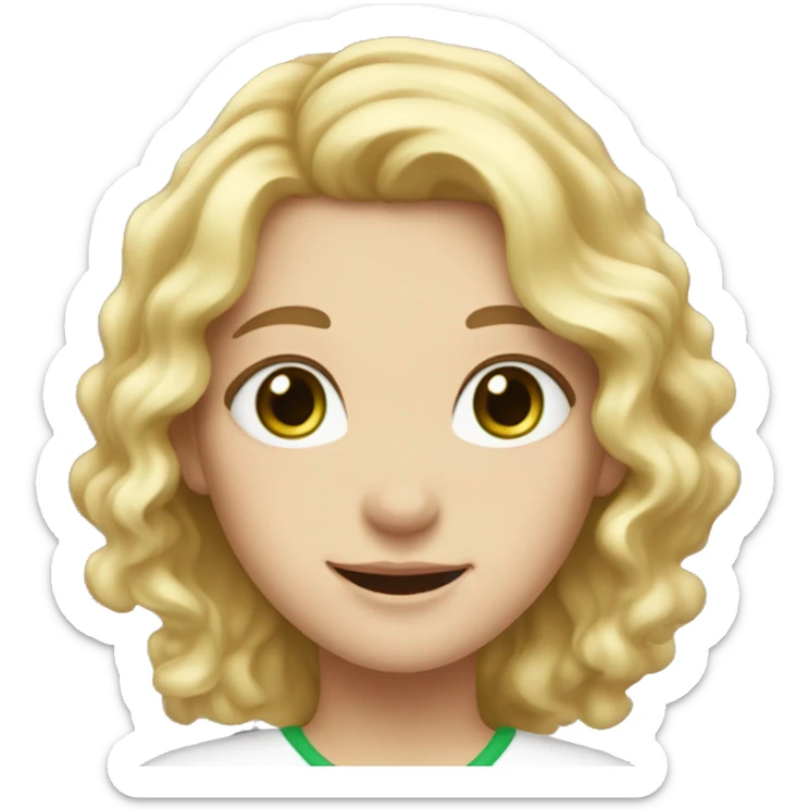 Girl, blond wavy hair with , green eyes, white skin and a sweet smile sticker