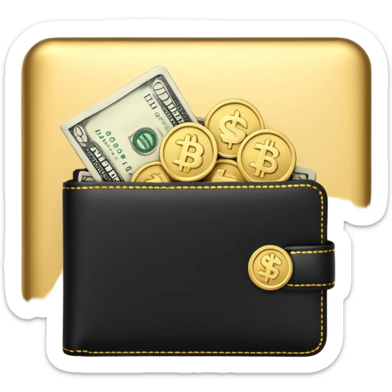 Christmas money emoji, black wallet with cash, luxury 3D emoji style, festive vibe, clean, no background
 sticker