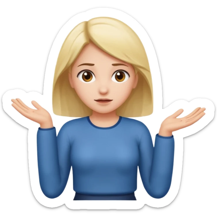 a girl shrugging her shoulders with 6 above her left hand and 7 above her right hand sticker