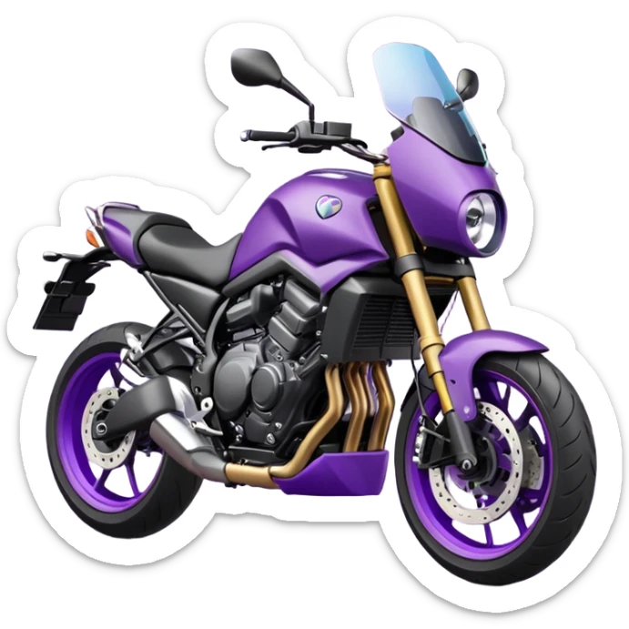 Créer un emoji copiable sur mon système iOS avec une moto mt07 noir mate / violet plus foncé que tu as et iridescent. le style de la mt07 doit être en roadster. sticker