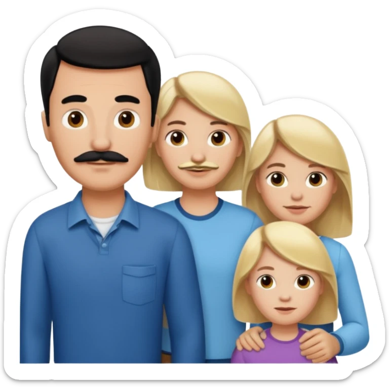 Family of 5. Mom, dad, 2 boys, one girl. Kids have blonde hair. Mom has light brown hair. Dad has black hair with mustache. sticker