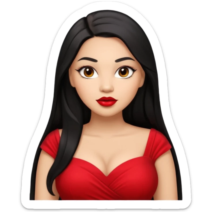 Light skin brown eyes glamorous full figured women black long straight hair red lips sticker