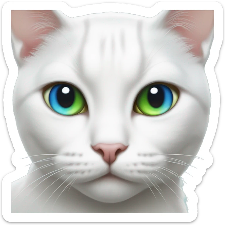 White cat with heterocromia, one eye color blue and the other eye color green sticker