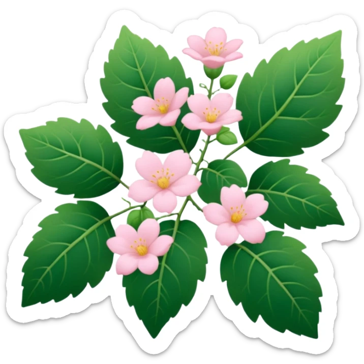 Aesthetic flowers and plants growing from the ground in colours of soft pink matching the deep green leaves (to describe/match with the word flourish) more of a wild bush or vine  sticker