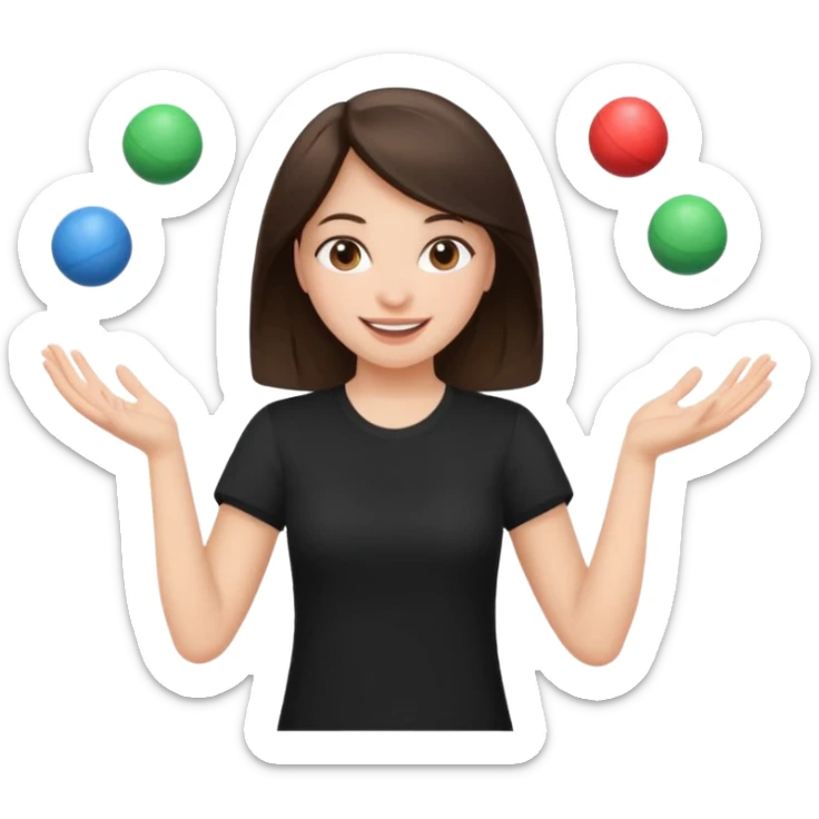 a brunette girl in a black shirt is  juggling  with two hands  sticker