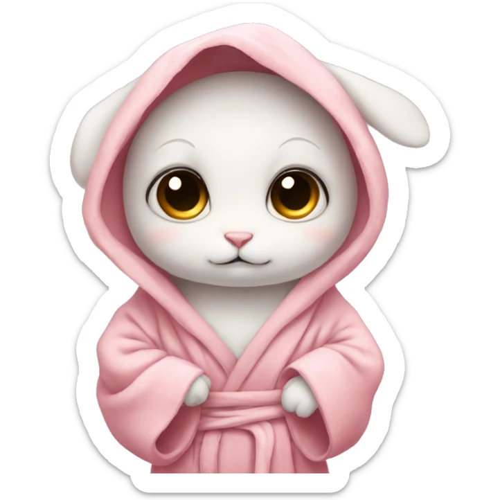 sad portait of adorable baby rabbit in big bathrobe and big cute eyes sticker