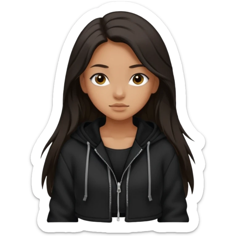  Siyah uzun saçlı ceket giyen esmerimsi kız fazla esmer değil siyah ceket  polar ceket ceket gevşek biraz omzundan çıkıyormuş gibi ve bugday ten rengi soltaraftaki omzundan çıkık sadece içinde de siyah crop var crop omzundan bağlı ve sadece sol omzundan gevşek ceket  sticker