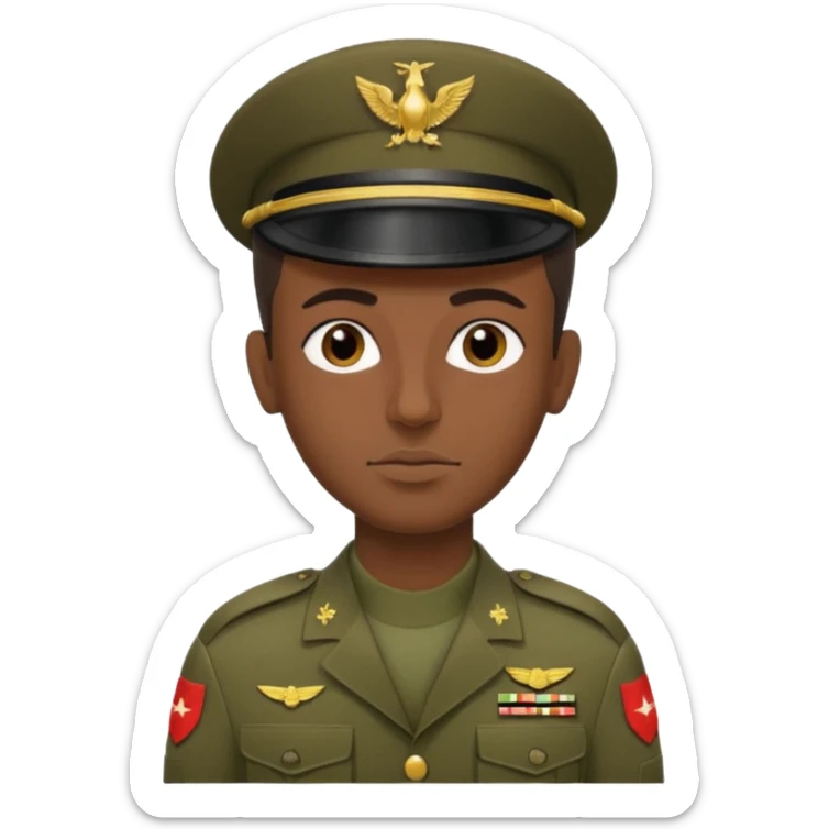 
portrait of an Iraqi soldier, from head to chest, with a neutral expression sticker