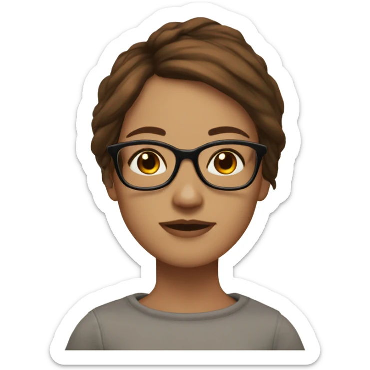 girl layered medium length brown hair short thin brown eyes with glasses and hoops sticker