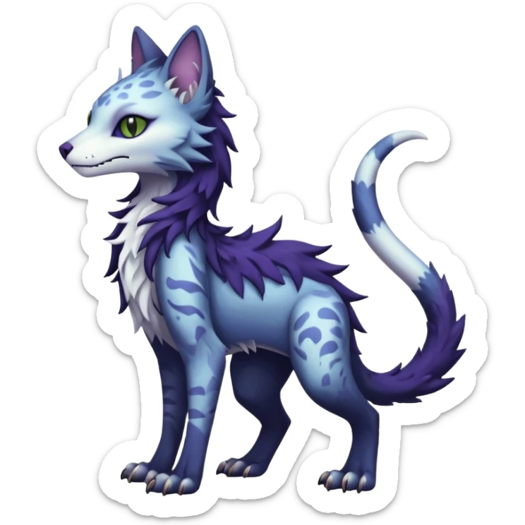Kawaii dark cute gloomy ghoulish edgy fantasy ethereal feline-vernid-sergal-monster-fursona animal creature full body with intricate markings  sticker